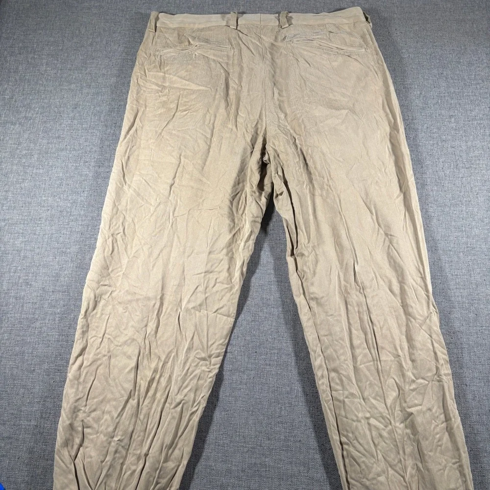 Tommy Bahama Pleated Chino Mens 34x30 Tan Silk Bamboo Cuffed Pants